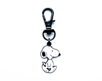 Black and White Enamel Bag Charm | Peanuts Character Zipper Pull | Cute Handbag Charm
