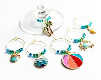 Summer Party Wine Charms / Handmade Wine Charms  / Wine Gifts for Women / Beach Wine Glass Charms