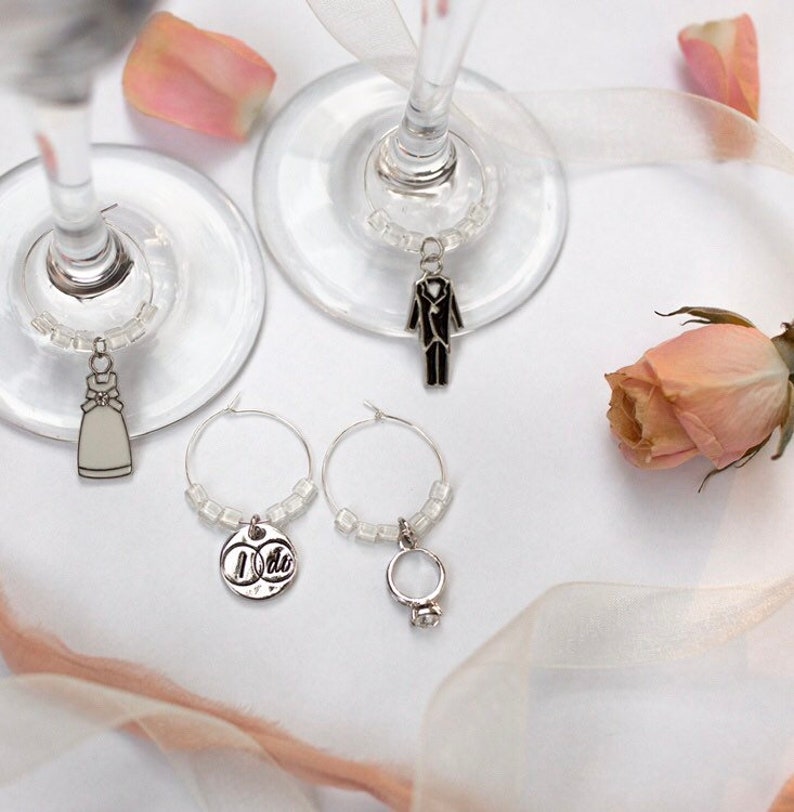 Wedding Wine Charms / Newly Engaged Gifts / Just Engaged Gift / Unique Wine Charms image 1