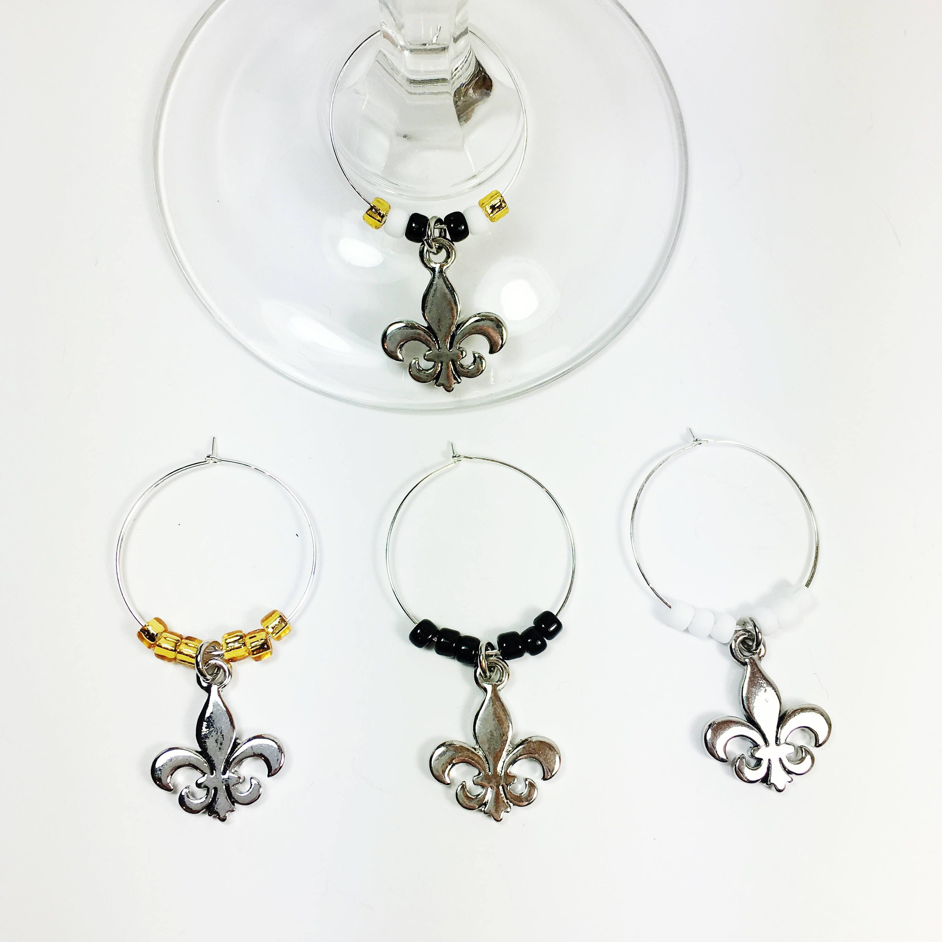 Wine Charms, Fleur de Lis with beads – Creole Delicacies