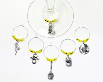 Tennis Wine Charms Glass Marker Set Gift Tennis Player Wine Enthusiast Hostess Present Gifts Women Tennis Fan Barware Accessory Wine Lovers