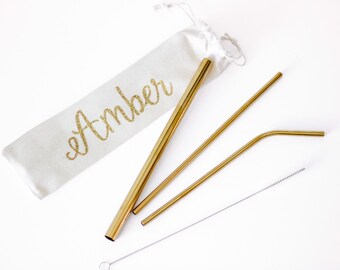 Reusable Gold Metal Straws / Drinking Straws / Mason Jar Straw / Reusable Straws