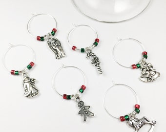 Christmas Wine Charms / Christmas Gift / Holiday Table Decor / Wine Lover Gift