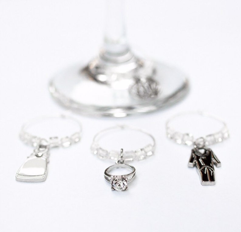 Wedding Wine Charms / Newly Engaged Gifts / Just Engaged Gift / Unique Wine Charms image 5