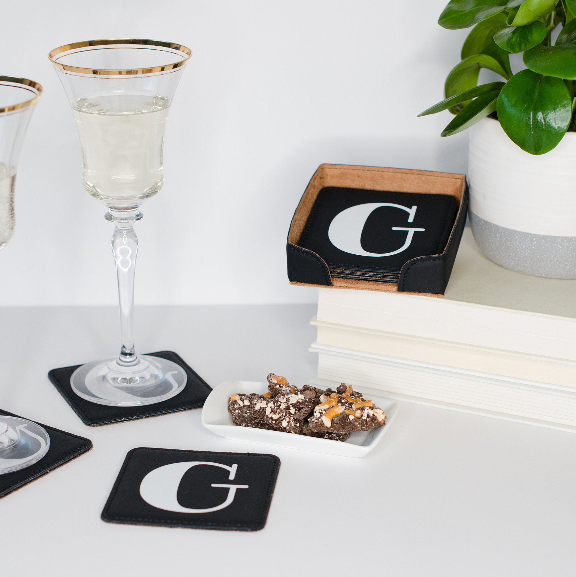 Monogram Black Coasters / Personalized Coaster / Custom Etsy UK