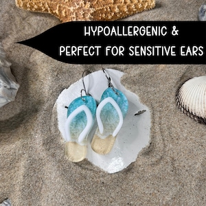 Hypoallergenic Earrings Handmade Flip Flop Earrings - beach vacation earrings - best earrings for sensitive ears -surgical steel earrings