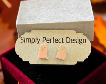 Iridescent Ghost Stud Earrings | Handmade Hypoallergenic Halloween Jewelry