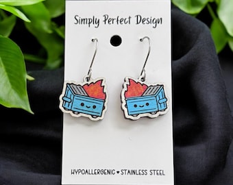 Dumpster Fire Earrings – Cartoon Acrylic Jewelry, Hypoallergenic Stainless Steel