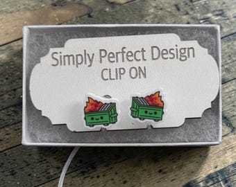 Quirky Dumpster Fire Clip-On Earrings – Hypoallergenic Acrylic, Comfortable Wear