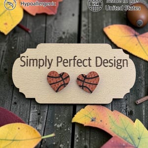 Basketball heart studs on a card with fall leaves and an acorn