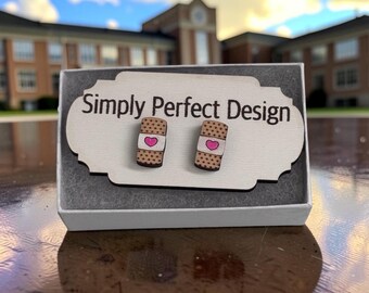 Wooden Bandage Heart Stud Earrings, Hypoallergenic Nurse Gift, Nickel Free