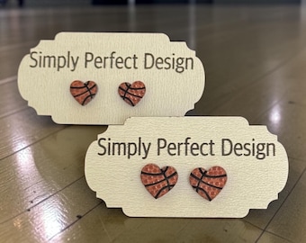 Handcrafted Hypoallergenic Acrylic Basketball Heart Stud Earrings