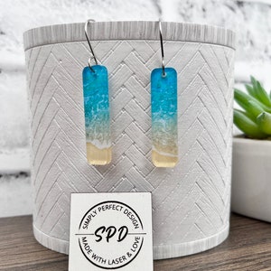 Beach Dangle Earrings: Hypoallergenic Surgical Steel, Ocean Sand Acrylic