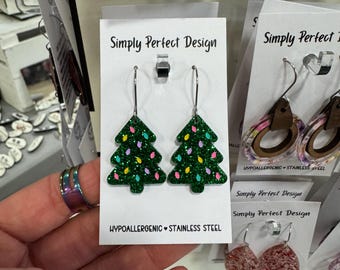 Christmas Tree Glitter Studs: Hypoallergenic Earrings Dangle