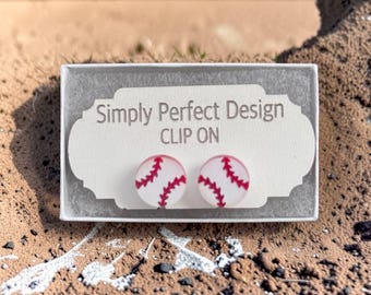 Baseball Softball Clip-On Earrings – Hypoallergenic Acrylic Sporty Design