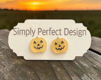 Glow in the Dark Jack O Lantern Stud Earrings, Hypoallergenic Halloween Pumpkin Jewelry