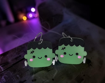 Glow-in-the-Dark Green Monster Earrings, Hypoallergenic Halloween Jewelry
