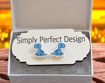 Handcrafted Hypoallergenic Acrylic Baby Blue Dinosaur Stud Earrings - Adorable Gift