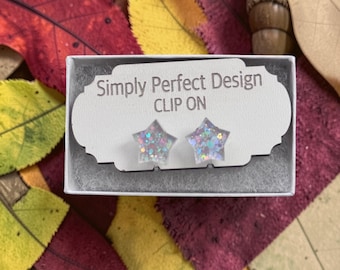 Glitter Star Clip-On Earrings – Hypoallergenic Acrylic, Comfortable Wear