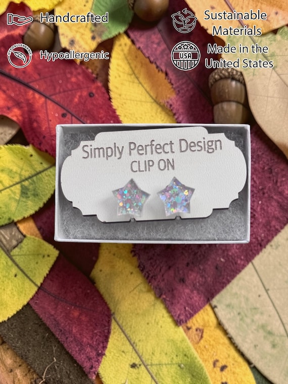 Glitter Star Clip-On Earrings – Hypoallergenic Acrylic, Comfortable Wear