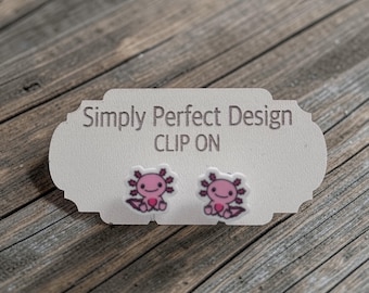 Pink Axolotl Clip-On Earrings | Hypoallergenic Acrylic Amphibian Jewelry