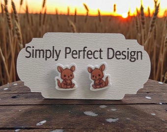 Handmade Kangaroo Clip-On Earrings, Mama Joey Acrylic Jewelry, Hypoallergenic Wildlife Accessory