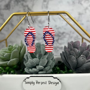Hypoallergenic 4th of July flip flop Earrings | Stars and Stripes Patriotic Earrings | American Flag Earrings | Independence Day Earrings