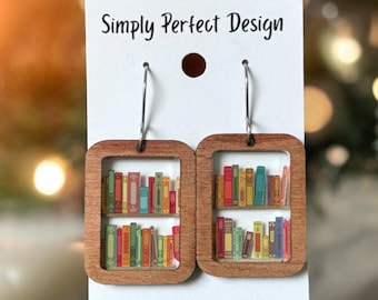 Book Earrings, Hypoallergenic Stainless Steel, Bookshelf Designs