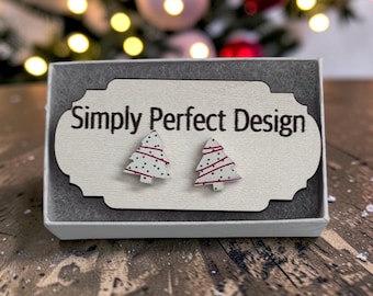 Frosted Holiday Tree Earrings, Hypoallergenic Acrylic Snack Cake Studs