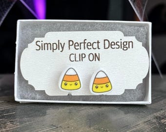 Candy Corn Clip On Earrings, Halloween Clip Ons for Non Pierced Ears, Kawaii Fall Jewelry, Hypoallergenic Handmade Gift for Her