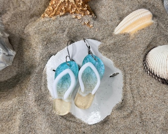 Handcrafted Hypoallergenic Acrylic Flip Flop Earrings - Beach Themed, Multiple Styles
