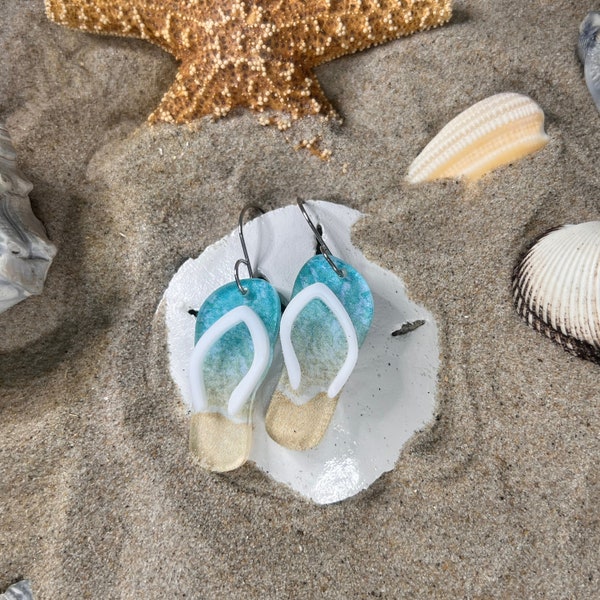 Flip Flop Earrings Handmade jewelry - beach vacation earrings - gifts for her - gifts for mom handmade earrings - outer banks jewelry