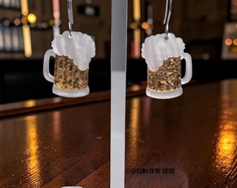 Frosted Acrylic Beer Mug Earrings, Glitter Foam Head, Hypoallergenic Oktoberfest Jewelry