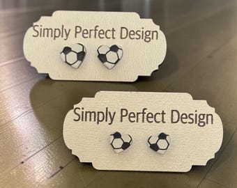 Handcrafted Hypoallergenic Acrylic Soccer Heart Stud Earrings
