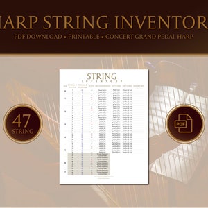 PRINTABLE HARP STRING Inventory • 47 String Concert Grand Pedal Harp • Digital Download