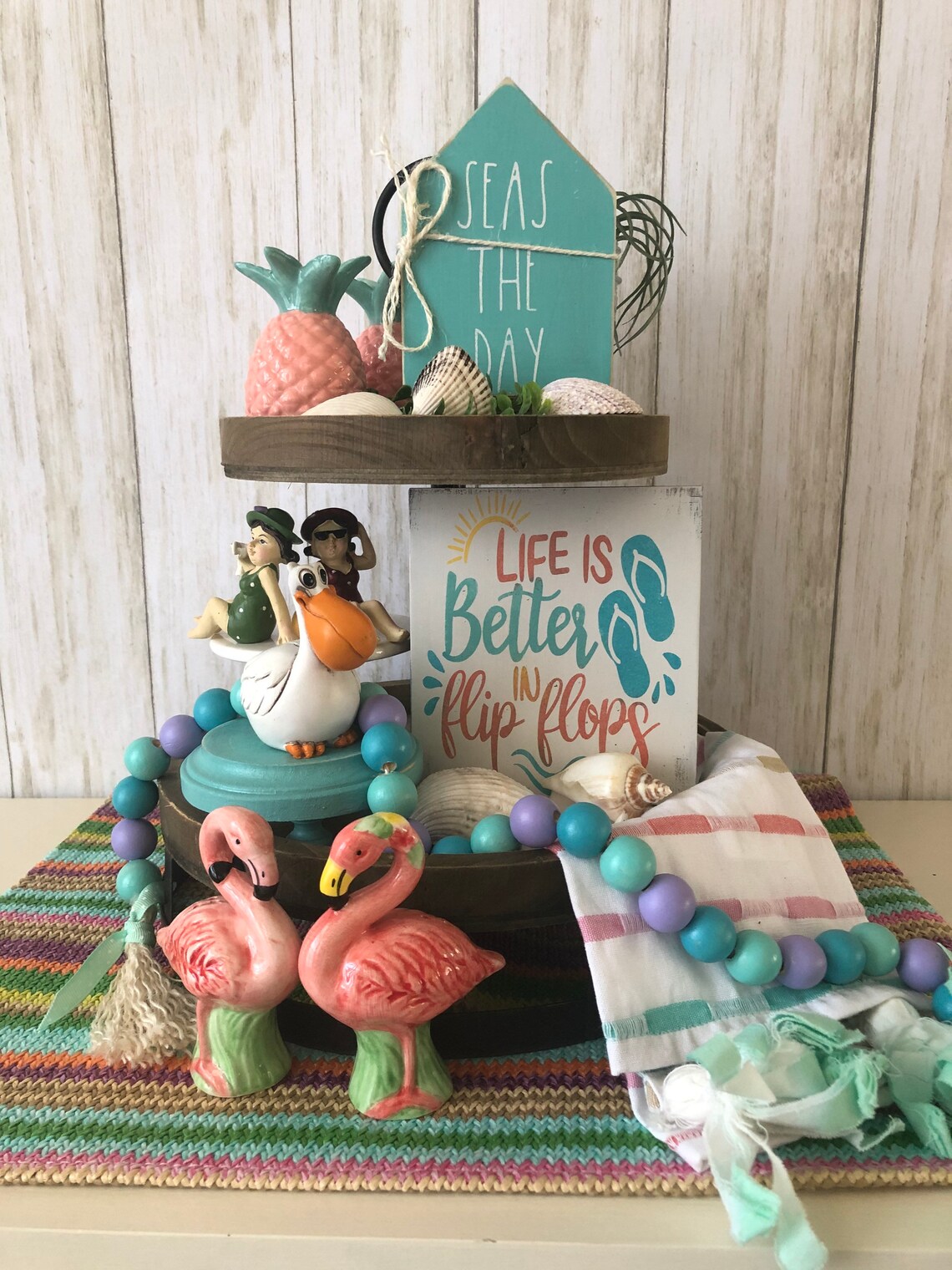 Beach tiered tray decor bundle Beach decor Tiered Tray decor Etsy