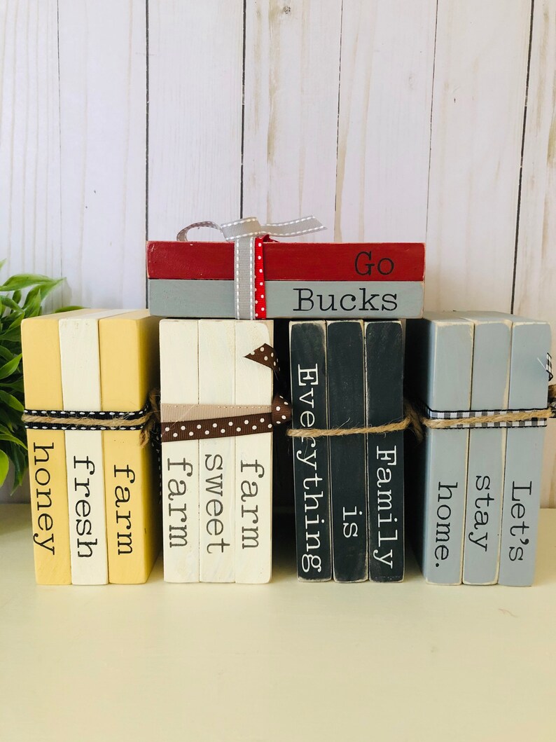 Decorative Wooden Book Decor Rustic Books Farmhouse Decor Made Etsy