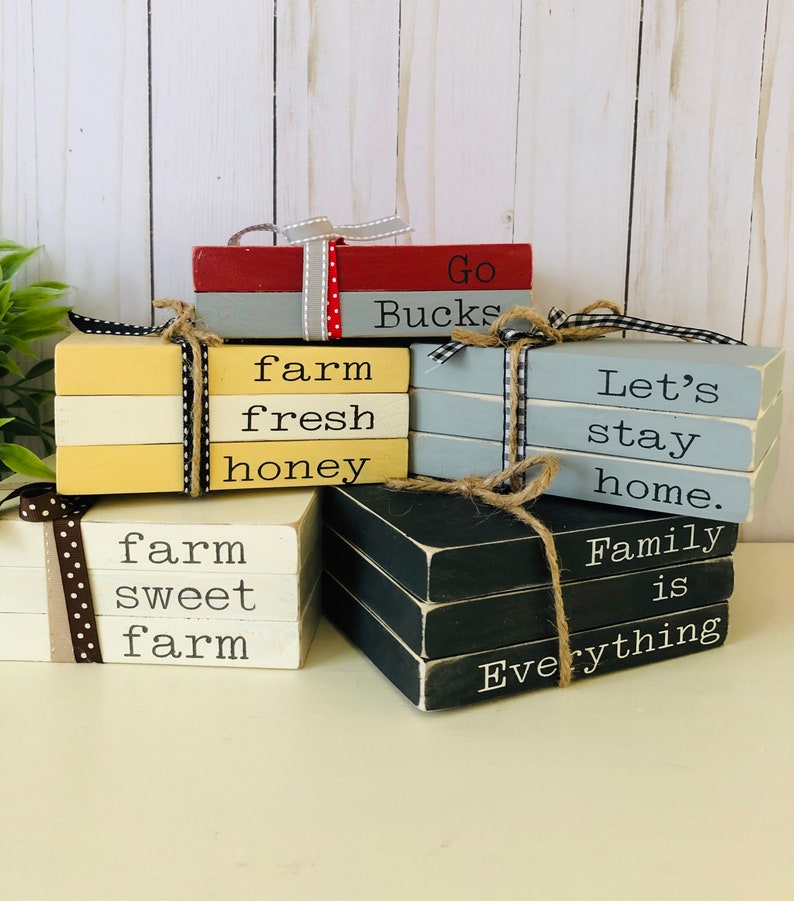 Decorative Wooden Book Decor Rustic Books Farmhouse Decor Made Etsy