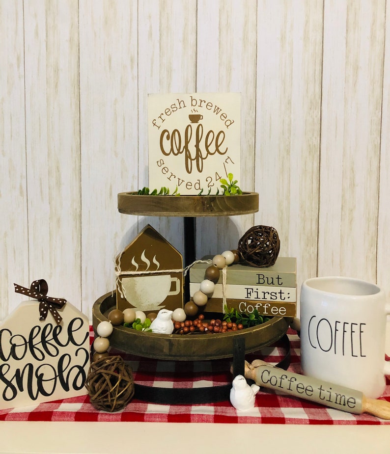 Coffee tiered tray decor bundle Coffee rolling pin Coffee Etsy