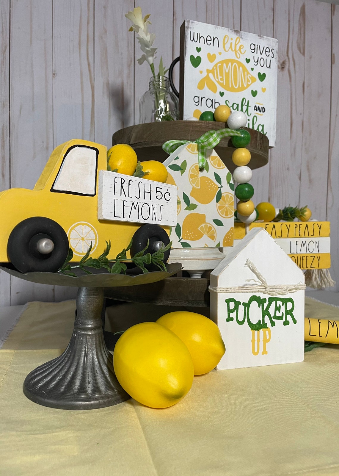 Lemon Tiered Tray Decor Bundle Lemons Spring Tiered Tray Etsy