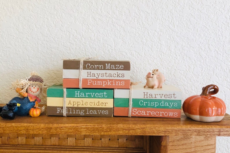 Decorative Wooden Book Decor Rustic Books Farmhouse Decor Made Etsy