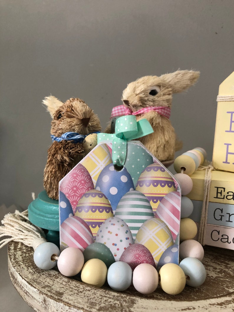 EGG HUNT Easter tiered tray decor bundle. Rustic Easter decor Etsy
