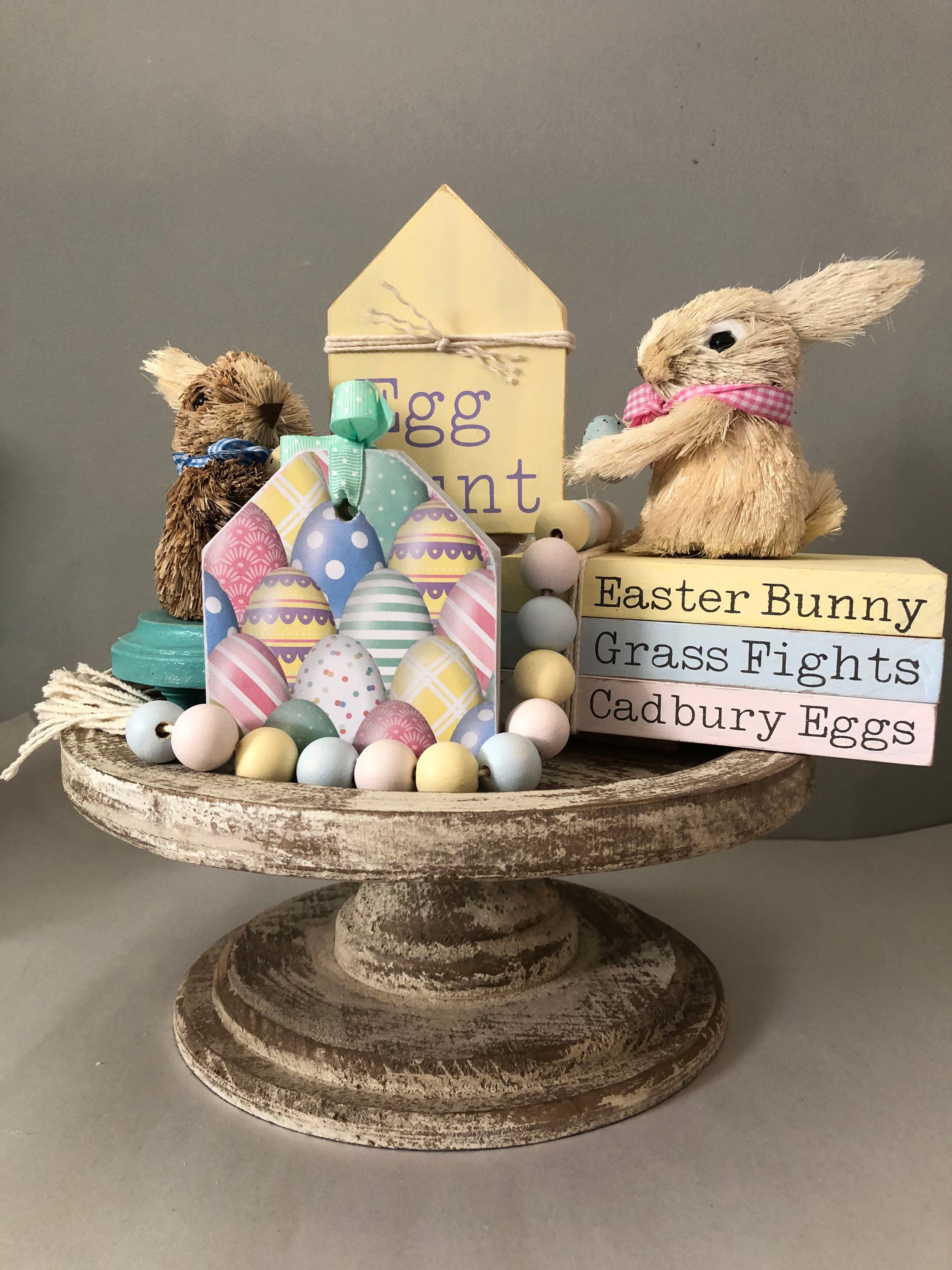 EGG HUNT Easter tiered tray decor bundle. Rustic Easter decor Etsy