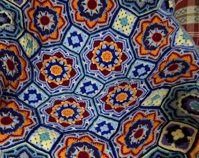 Persian Tile Blanket,crocheted Persian Tiles Throw 33.5inch X 52.5inch.pattern and Design by