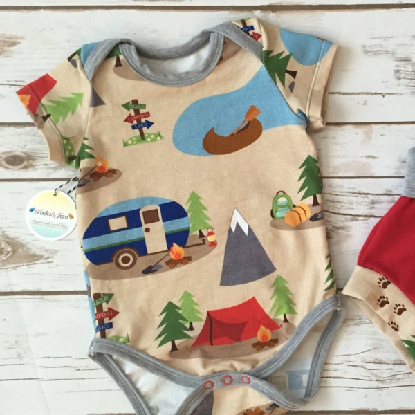 Little Camper Baby Handmade Bodysuit (Bodysuit / Onesie / One piece) NO SHORTS INCLUDED