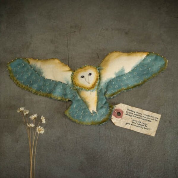 20% OFF Angel owl / Alba(blue)... small owl,Paint,embroidery,barn owl,handmade,Brooch