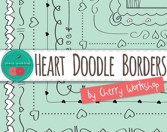 Doodle Borders "Hearts Doodle Borders" - Perfect for scrapbook, invitations, cards, wedding decor, party decor,