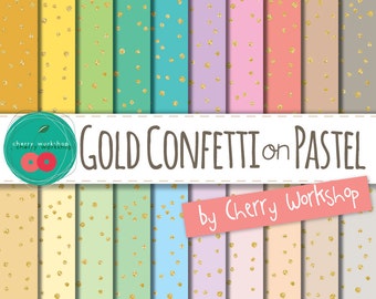 Pastel Digital Paper / Confetti Digital Paper / Glitter Confetti / Gold and Pastel Digital paper / Instant Download/ Digital Scraboking