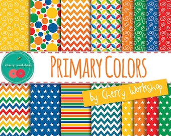 Primary Colors Digital Paper - Bright Digital Paper for scrapbook, invites, cards, printable, decor, INSTANT DOWNLOAD