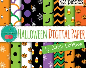 Halloween Digital Paper Set "Cute Halloween Patterns" candy corn, spiders, jack o'lantern Comercial USE -  INSTANT DOWNLOAD